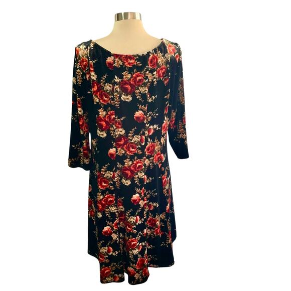 Perceptions New York Black Red Floral Velvet Dress Sz XL Romantic Whimsygoth - Picture 4 of 8